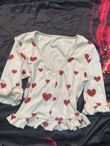 Heart Print V-Neck Top