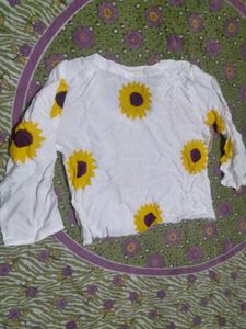 White Sunflower Print Top