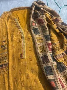 Yellow Printed Kurta Set with Dupatta