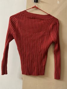 Red Ribbed Knit Top
