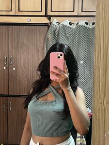 Halter Crop Top - Gray green