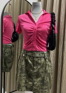PRIMARK Ruched Button-Down Collared Crop Top