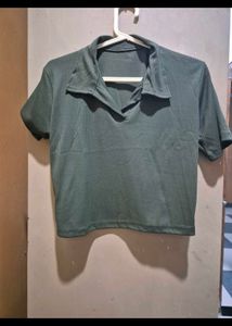 Olive Green Ribbed Top With pants(coord Set)