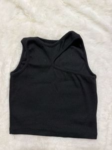 Black Ribbed Cut-Out Crop Top