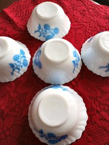 Set of 5 White Bowls with Blue Floral Design