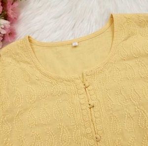 Yellow Embroidered Chikankari Work  Straight Kurta