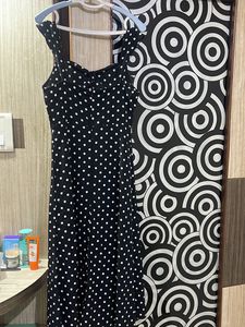 Black And White Polka Dots Slit Dress