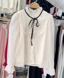 Sheer White Blouse with Black Ribbon Detail