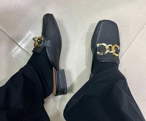 Black Mules with Gold Chain