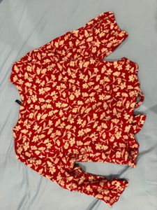 Red Floral Wrap Top