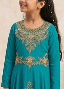 Girls Teal Embroidered Kurti