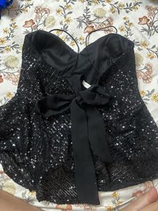Sparkling Black Sequin Top with Cups
