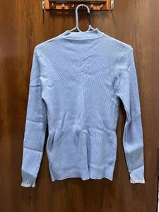 Light Blue Ribbed Knit Sweater