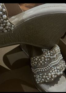 Embellished Pearl Wedge Sandals