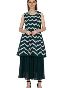 Chic Teal Chevron Kurti & Skirt Set