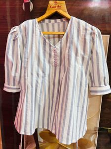 Chic Striped Puff Sleeve Top