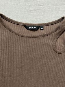 Brown Ribbed Cut-Out Tank Top