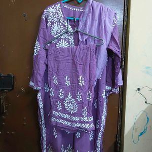 Purple Kurta Set with White Embroidery
