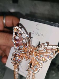 Sparkling Butterfly Pearl Dangle hair clip