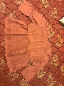 Rust Embroidered Peplum Cotton Top for Women | Rou