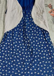Cute Blue Floral Dress with Vest