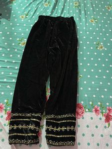 Black Velvet Palazzo Pants with Sequins