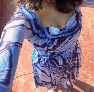 Blue Patterned Mini Dress(XS)