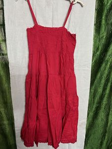 Red Smocked Tiered Dress