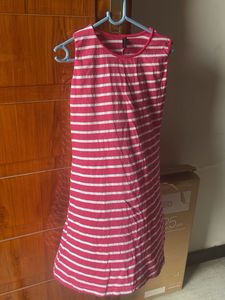 Pink Striped Sleeveless Midi Dress
