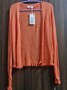 MANGO Orange Ribbed Cardigan