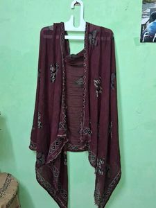 Burgundy Ethnic Print Scarf