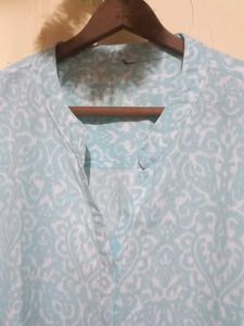 Light Blue Printed Button-Up Shirt