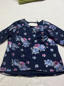 Navy Floral Print Top