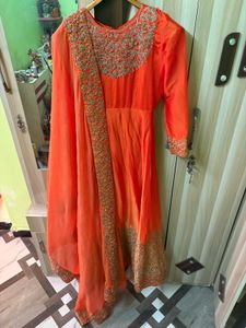 Orange Embroidered Anarkali