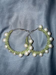 Crocheted 🧶 Hoop Earrings with Pearls