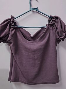 Lavender Textured Off-shoulder Ruched Crop Top
