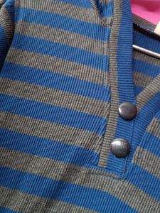 Blue &amp; Grey Striped Hooded Tunic