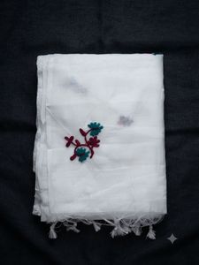 Elegant White Embroidered Saree