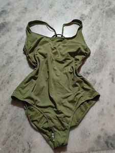 Olive Green Ribbed One-Piece Swimsuit