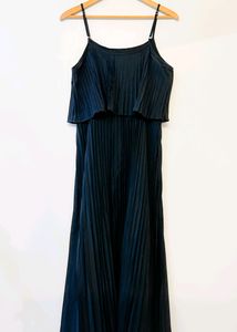 Sassafras Black Spaghetti Strap Pleated Dress