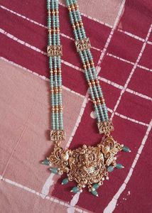 green beads lakshmi haram