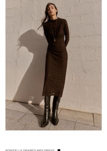 Zara celeb style Chic Brown Draped lace Midi Dress
