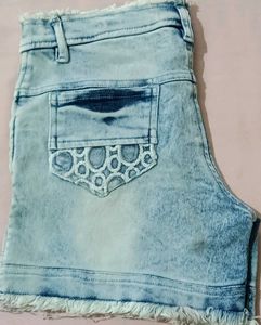 Light Wash Denim Shorts with Star Embellishments