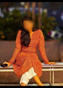 Red Printed Long Kurta with Full Sleeves