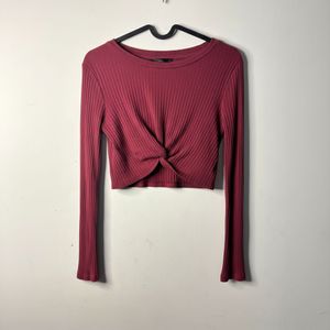 Women’s Ribbed Twist-Front Long Sleeve Crop Top