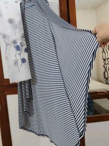 Blue and white Striped Shrug with Scarf