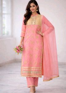 Elegant Pink Kurta with dupatta Gold Embroidery