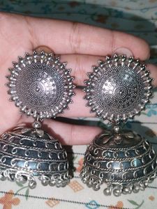Traditional Oxidised Silver Jhumka Earrings | Ethn