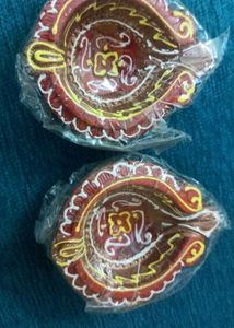 Decorative Clay Diya Lamps (Set of 2)
