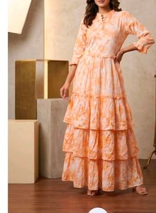 Peachy Tie-Dye Kurta with Pearl Buttons